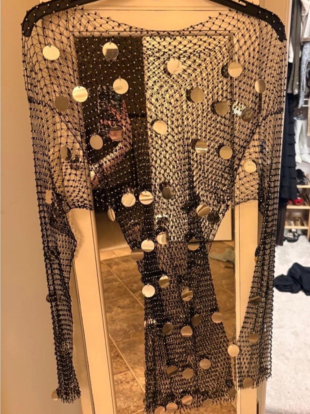 Sexy Mesh Swim Coverup with Large Silver Sequins
